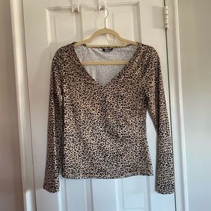 Cheetah Long Sleeve V neck Top